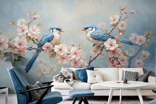 Фотообои в интерьере артикул AG-CB-007, Chinoiserie birds, Design Studio 3D