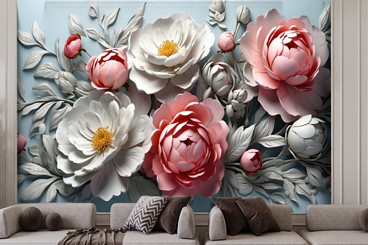 Фотообои в интерьере артикул AG-VF-007, Voluminous flowers, Design Studio 3D